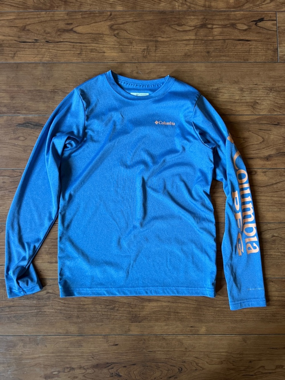Columbia Blue Long-Sleeve Performance Tee with Orange Sleeve Logo